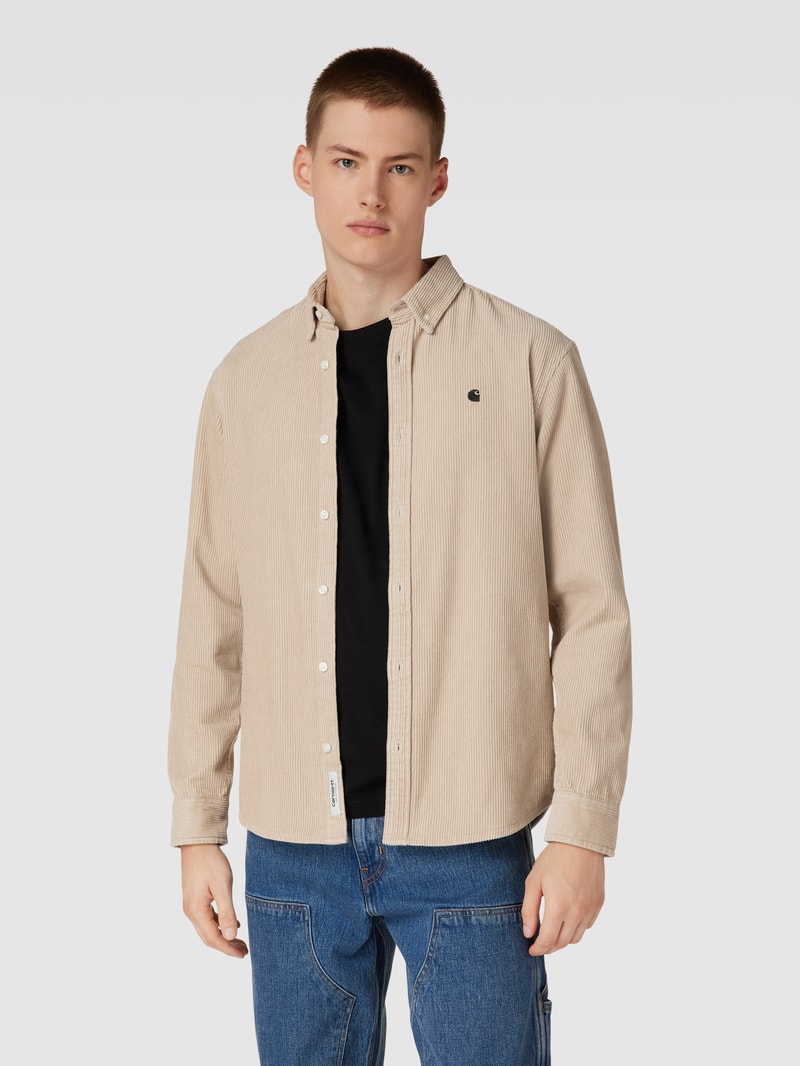 Regular Fit Cordhemd mit Logo-Stitching Modell 'MADISON' in beige