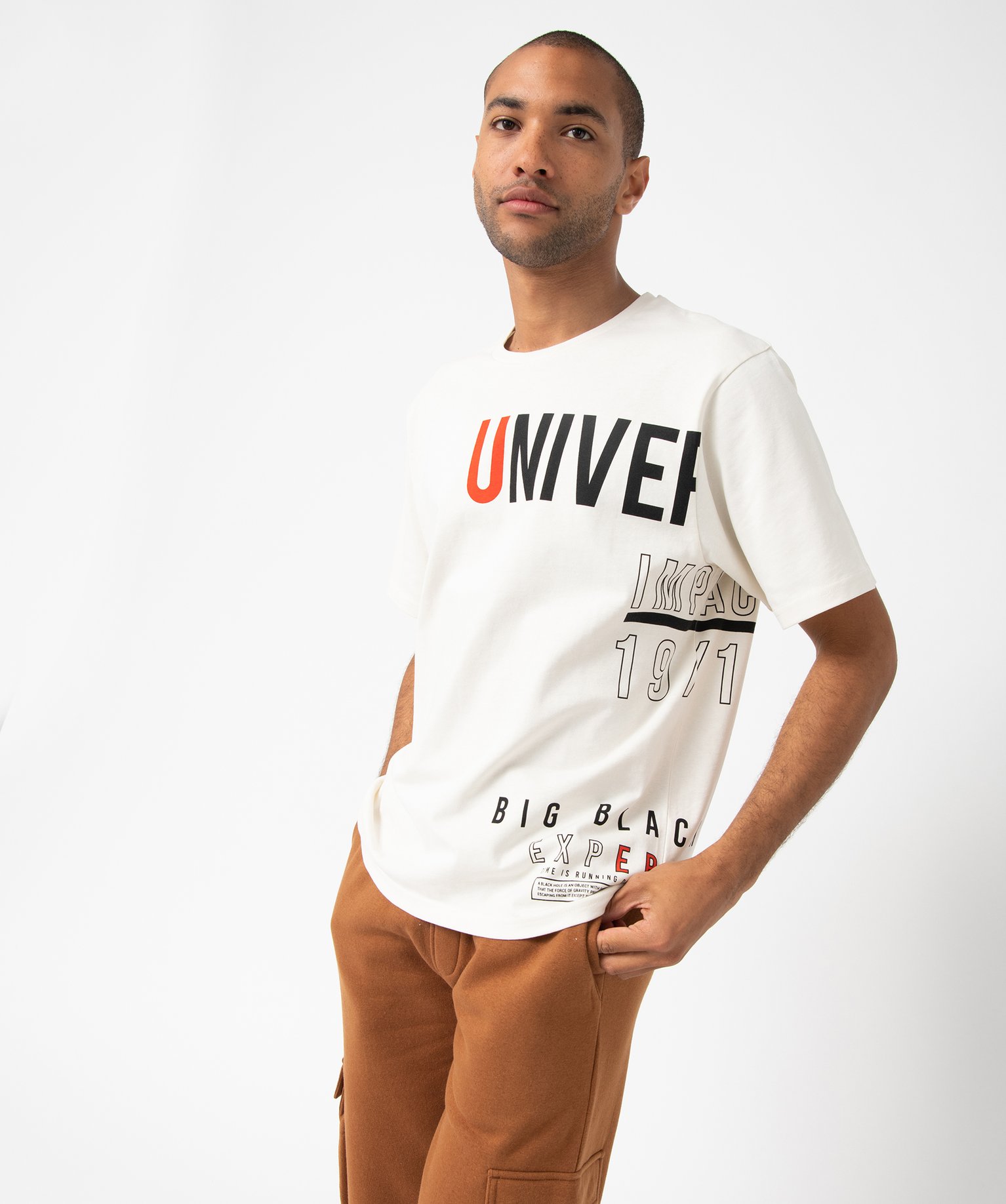 Tee-shirt homme à manches courtes oversize avec inscriptions blanc | GEMO
