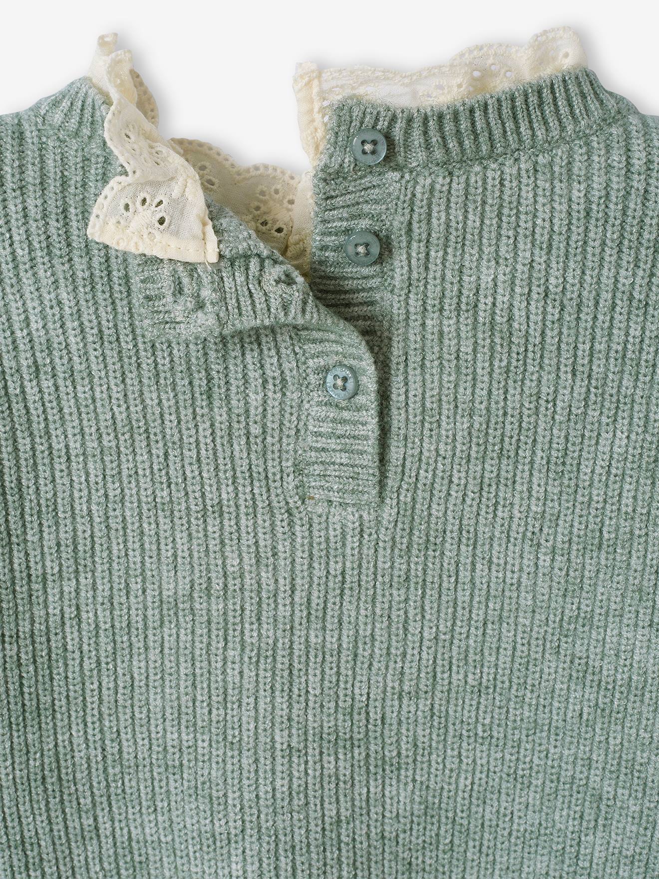 Vertbaudet Baby Pullover mit Volantkragen, Capsule Collection MAMA, TOCHTER & BABY - salbeigrün