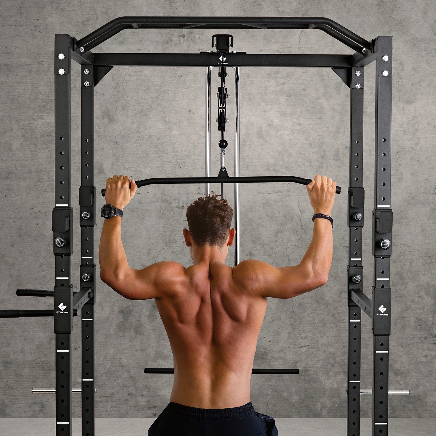 FitEngine Kraftstation Power Rack Fitnessstation Klimmzugstation 140x150x215cm schwarz
