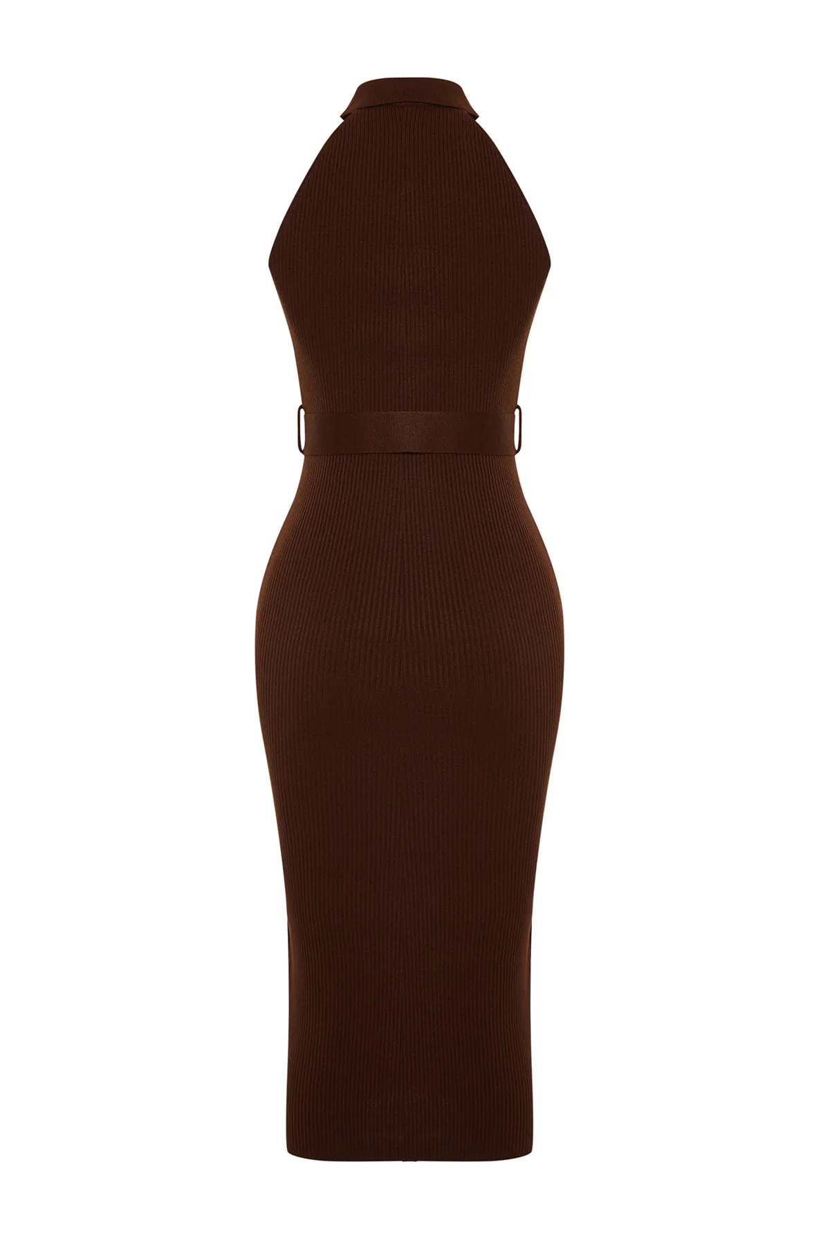 Trendyol Collection  Braunes Strick-Midikleid mit Gürteldetail TWOSS22EL1031