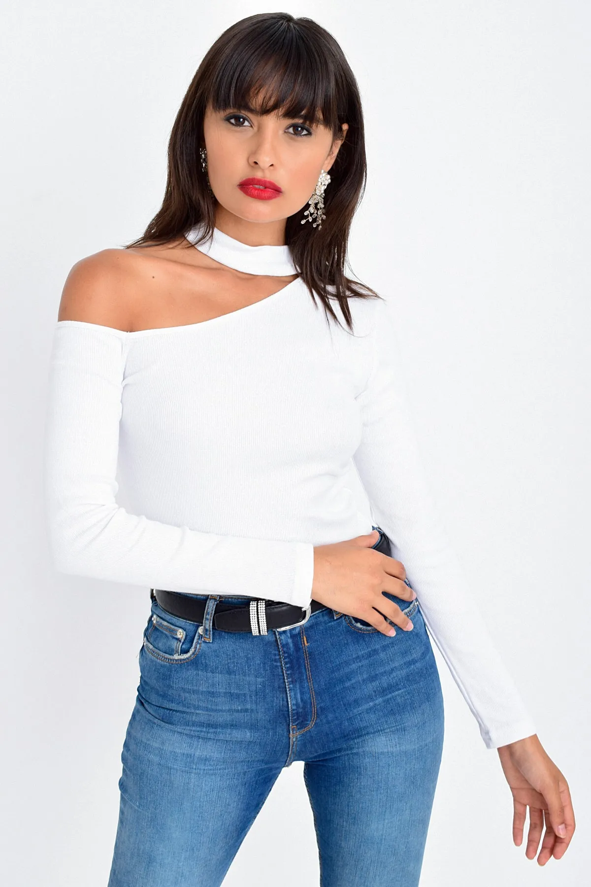 Cool & Sexy  Weiße One-Shoulder-Bluse für Damen CG53