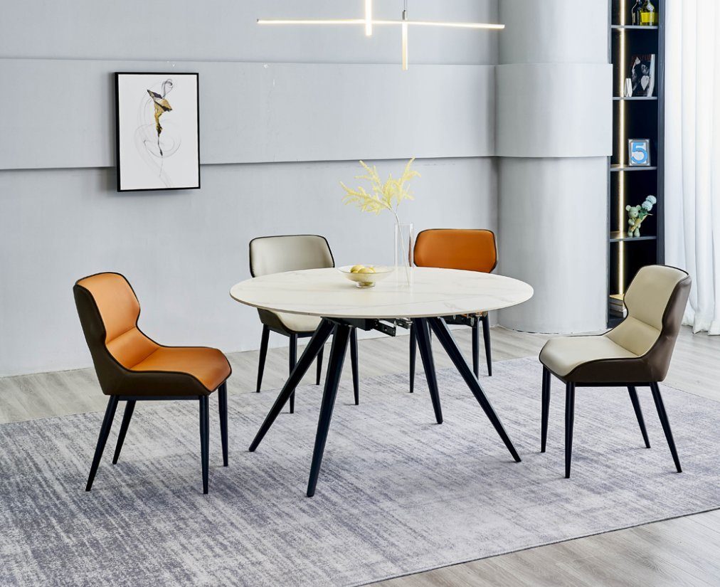 JVmoebel Esszimmer-Set Esszimmer Möbel Luxus Rundtisch 6x Textilstühle Esszimmergruppe 7tlg, (7-St., 1x Esstisch + 6x Stühle), Made in Europa