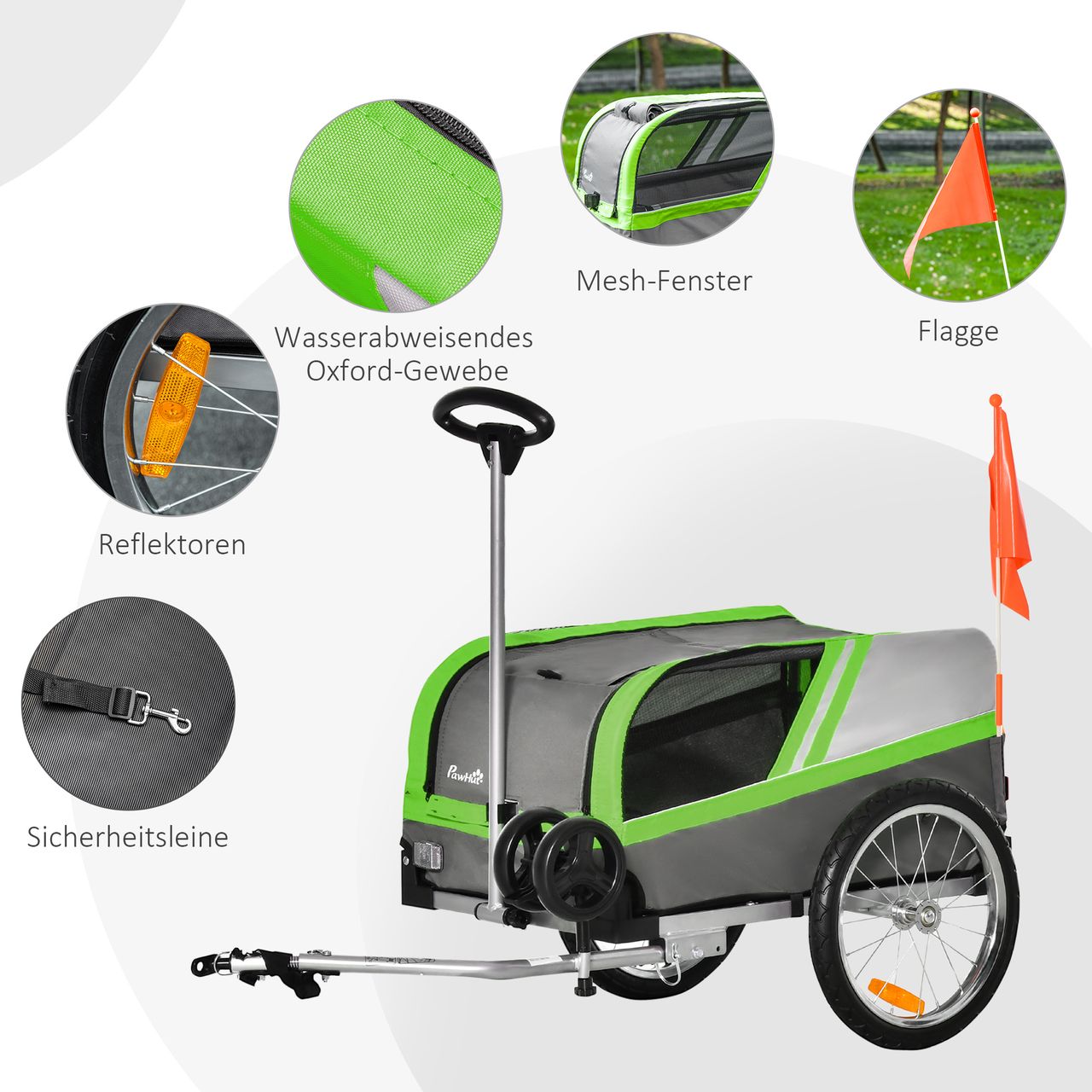 PawHut 2-in-1 Hundeanhänger Trolley für Haustier Lastenanhänger Grün Grau