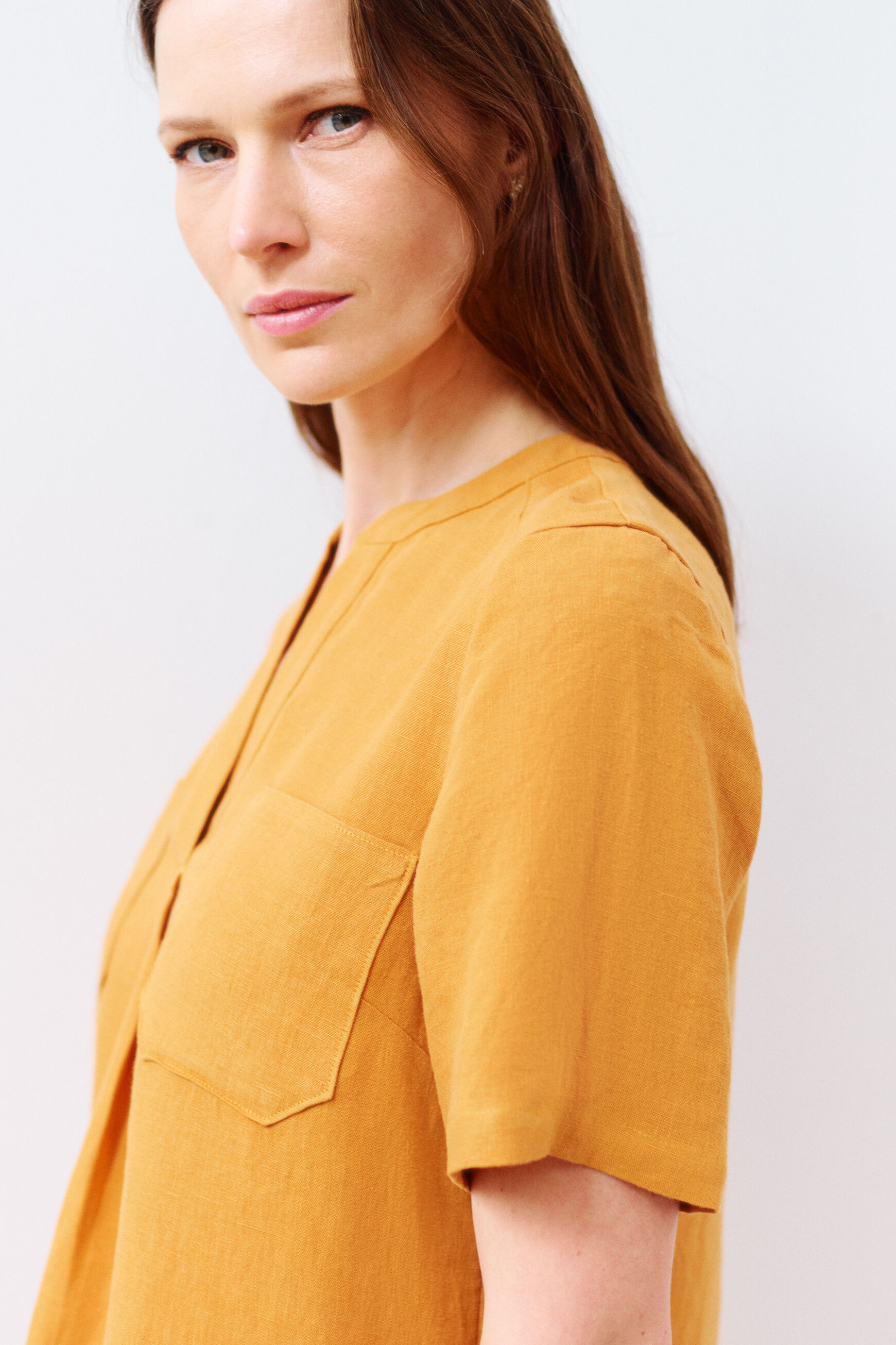 robe beatrice 100% lin marron cognac femme