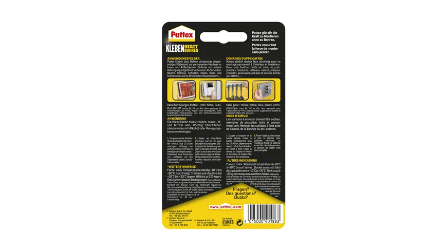 Pattex Kleben statt Bohren Klebeband 19mm x 1,5m 1.5 m