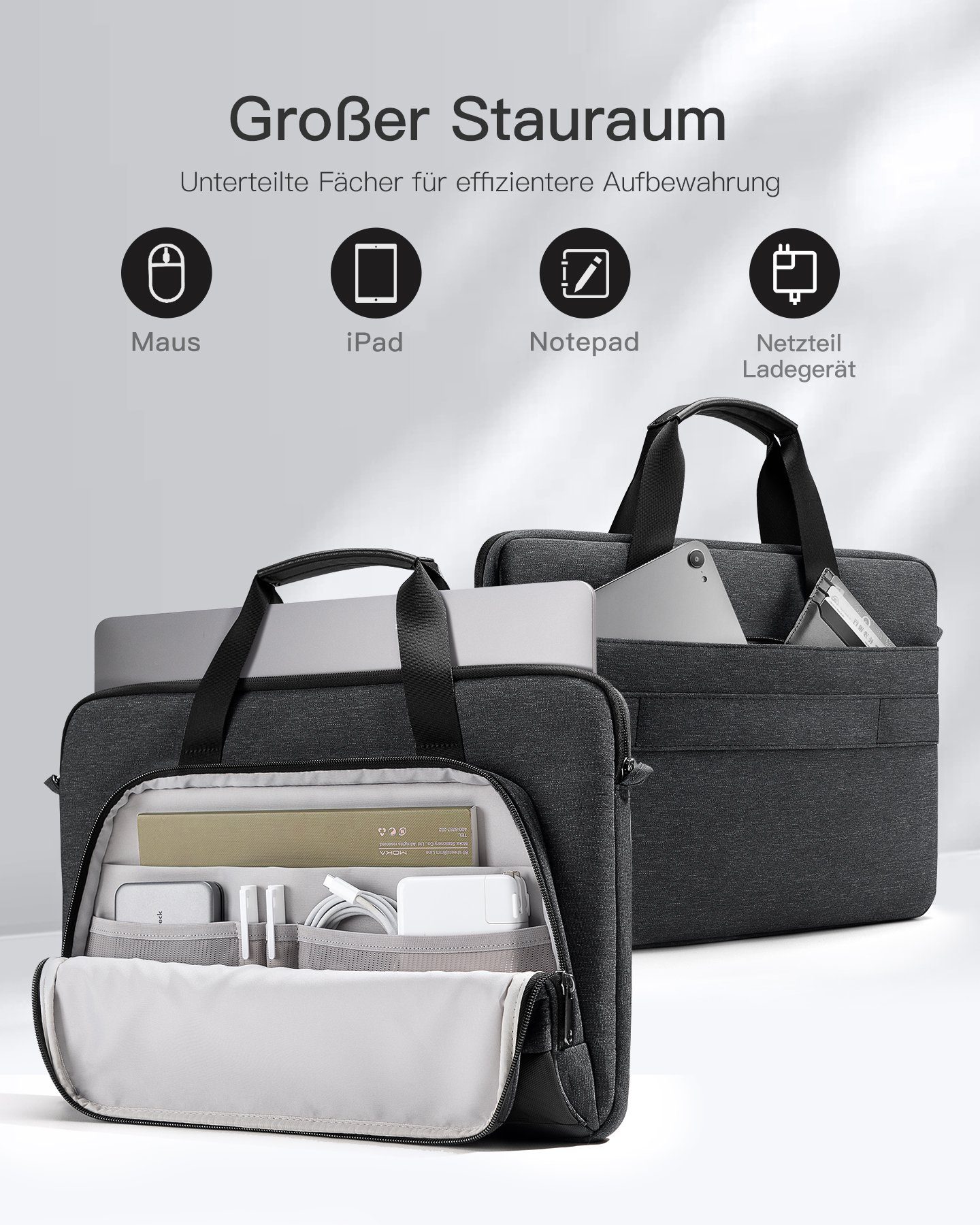 Inateck Laptoptasche 13-14 Zoll Laptop-Hülle kompatibel mit MacBook Air/Pro M3/M2/M1, mit abnehmbarem Schulterriemen