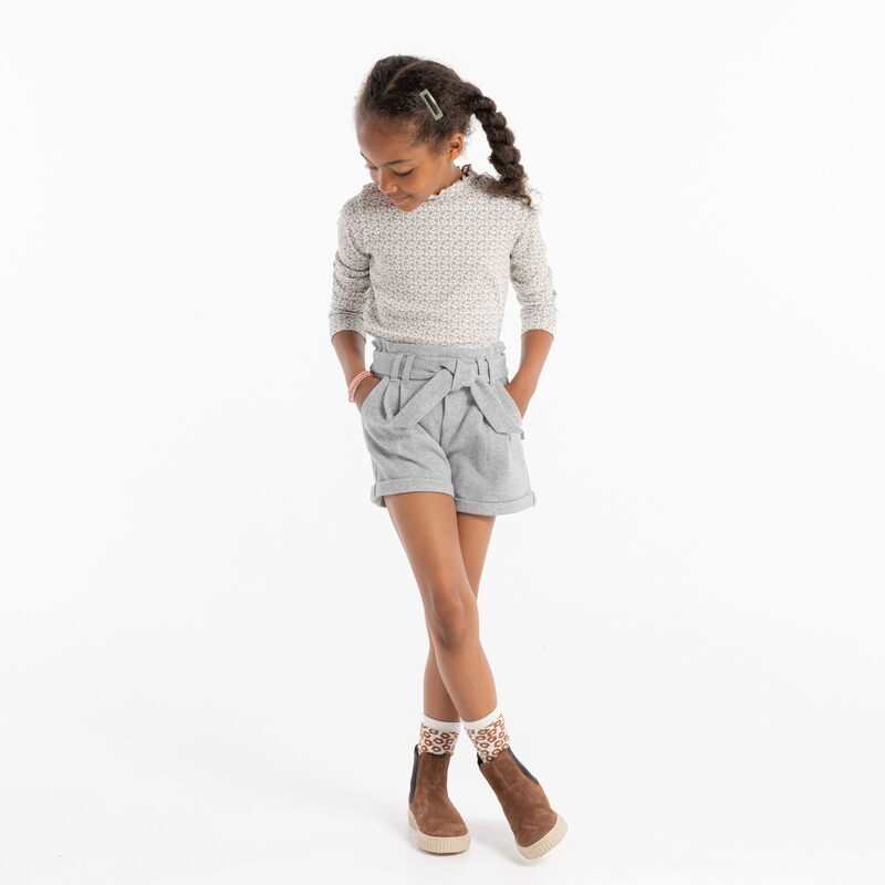 T-shirt côtelé imprimé gris fille