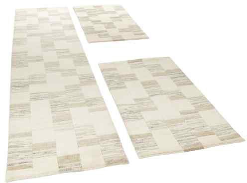Bettumrandung Royal Natur 5040 THEKO, Höhe 12 mm, (3-tlg), Bettvorleger, Läufer-Set, reine Wolle, handgeknüpft