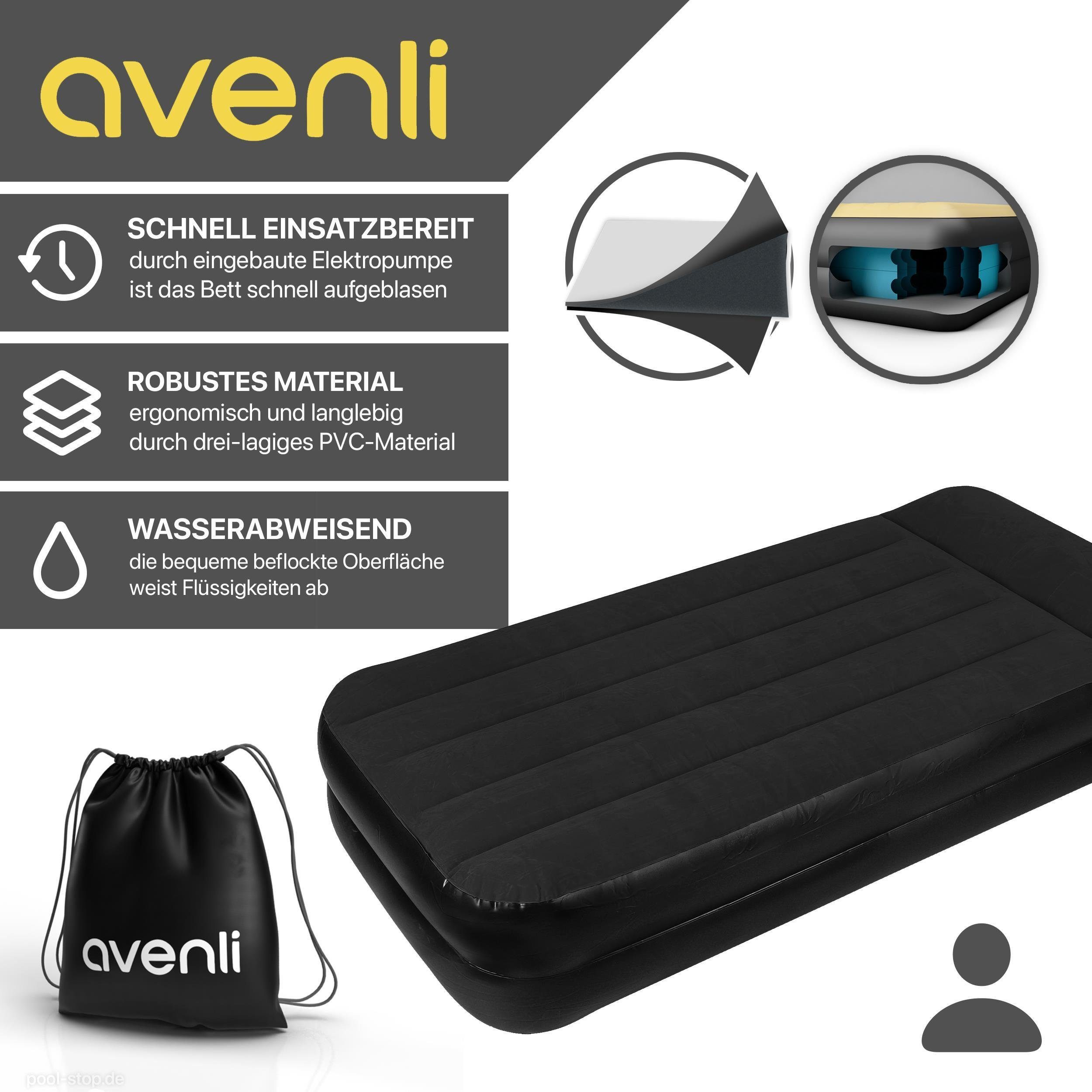 Avenli Luftbett Luftbett mit integrierter Elektropumpe 195 x 96 x 46 cm, (Luftmatratze für 1 Person), mit beflockter Oberfläche