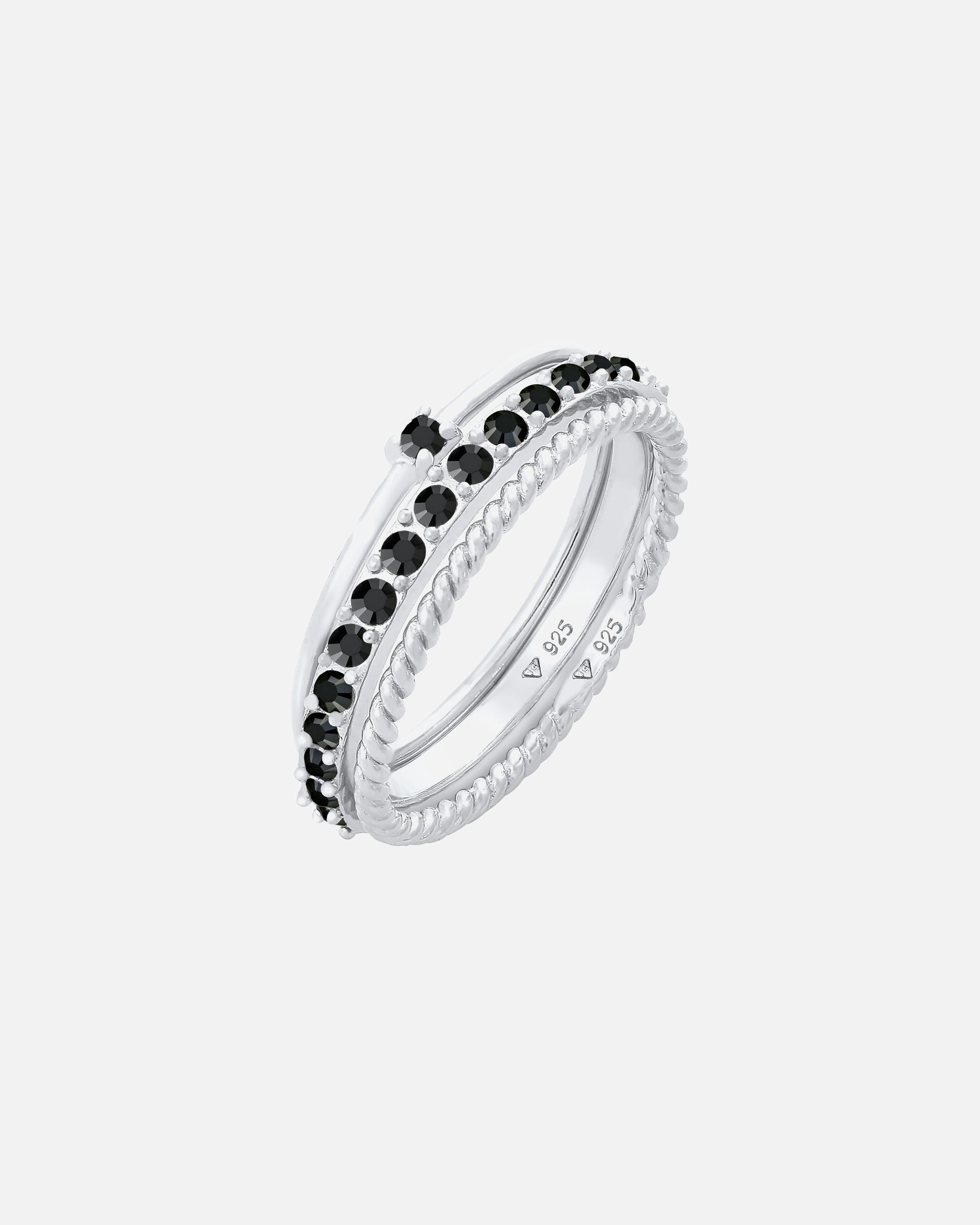 Dámska súprava Elli Pile Elegant Twisted Solitaire Trendy s čiernymi kryštálmi zo striebra 925
