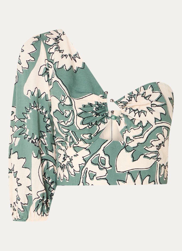 ba&sh Fib one shoulder top in linen blend with print