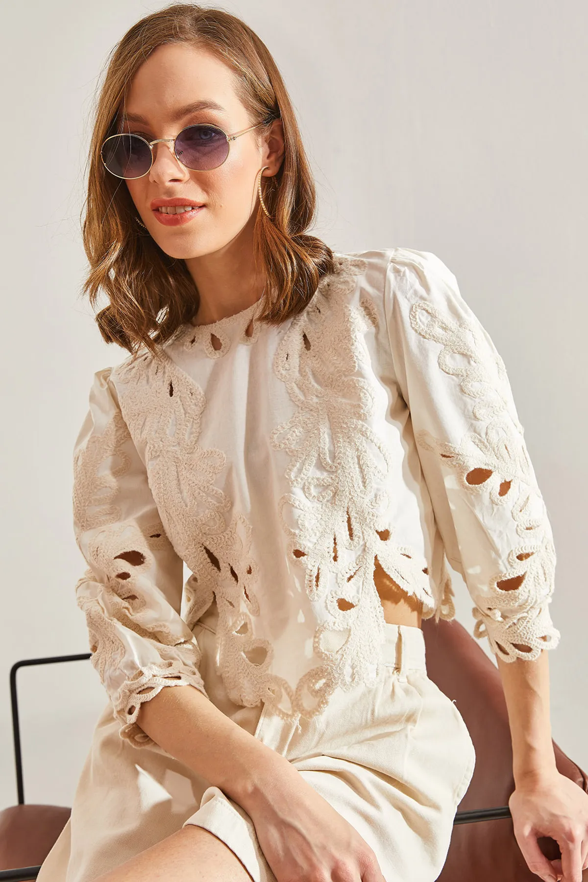 Bianco Lucci  Bluse - Ecru - Regular Fit