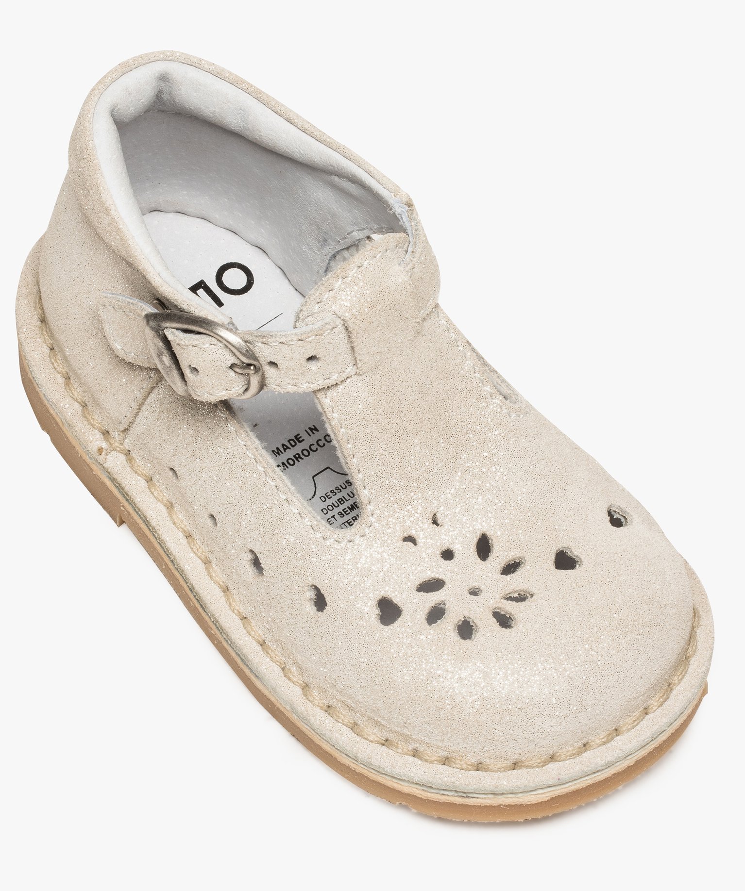 Babies bébé fille dessus cuir uni motifs perforés blanc | GEMO