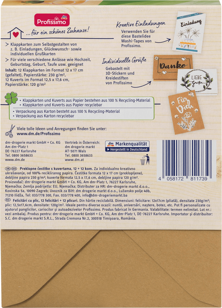 nature Klappkarten-Set mit Kuverts aus Recycling-Material, 12 St
