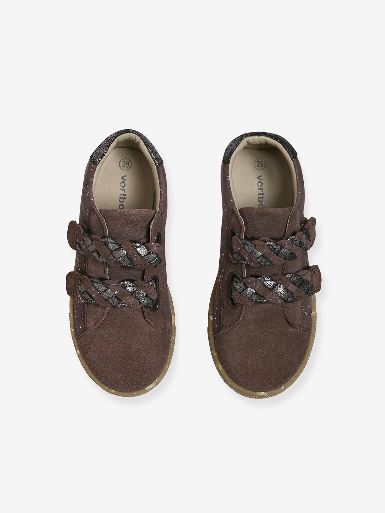 Baskets scratchées cuir fille collection maternelle taupe
