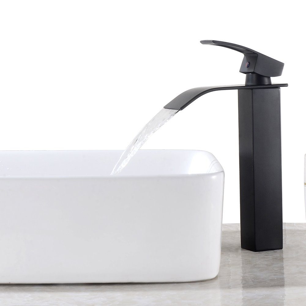 CECIPA Waschtischarmatur Wasserhahn Bad Schwarz Waschtischarmatur mit Auslauf Höhe 185MM