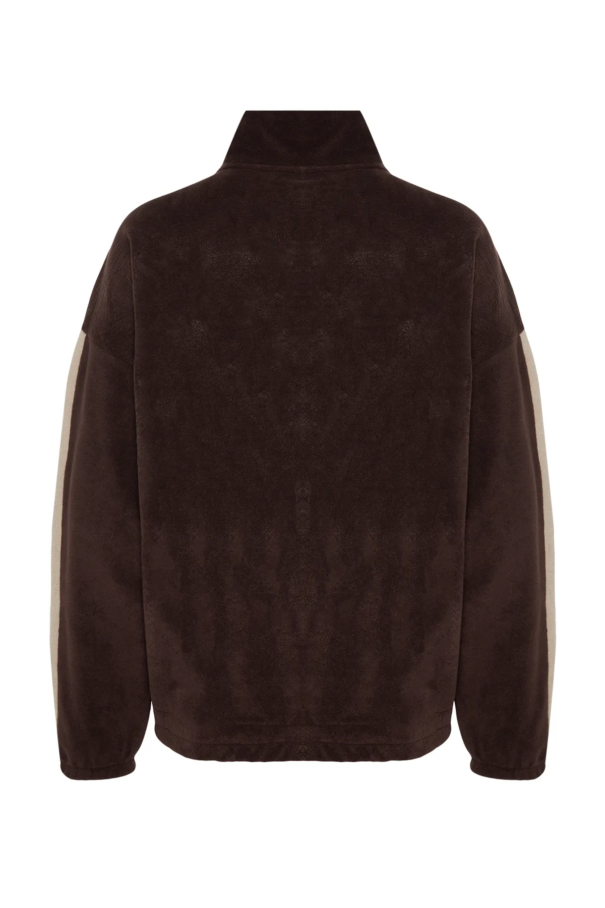 Trendyol Collection  Braunes Unisex-Sweatshirt aus Fleece mit City-Stickerei in Übergröße/weitem Schnitt und Stehkragen TMNAW24SW00034