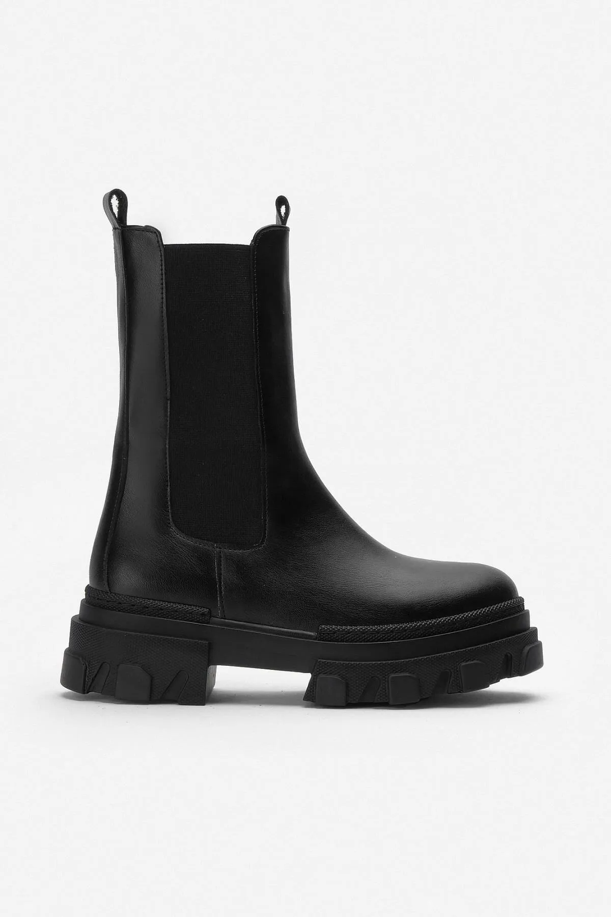NİŞANTAŞI SHOES  Monaco Damenstiefel mit flacher Sohle aus schwarzem, mattem Gummi