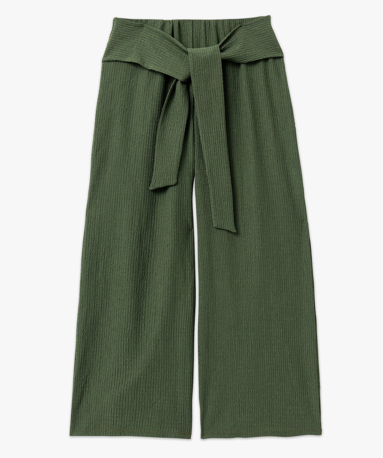 Pantacourt large en maille avec ceinture à nouer femme kaki | GEMO
