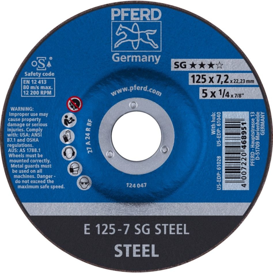 Disc de debavurare Pferd 62212626 E 125x7,2x22,23 mm Performance Line SG STEEL pentru oțel