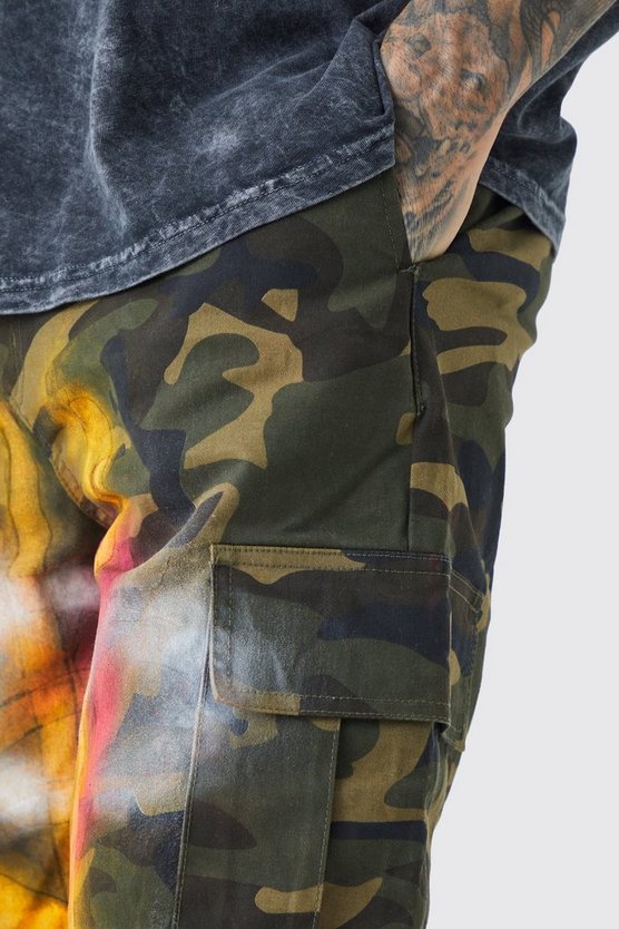 Tall lockere Twill Camouflage Cargo-Hose mit Farbspritzern