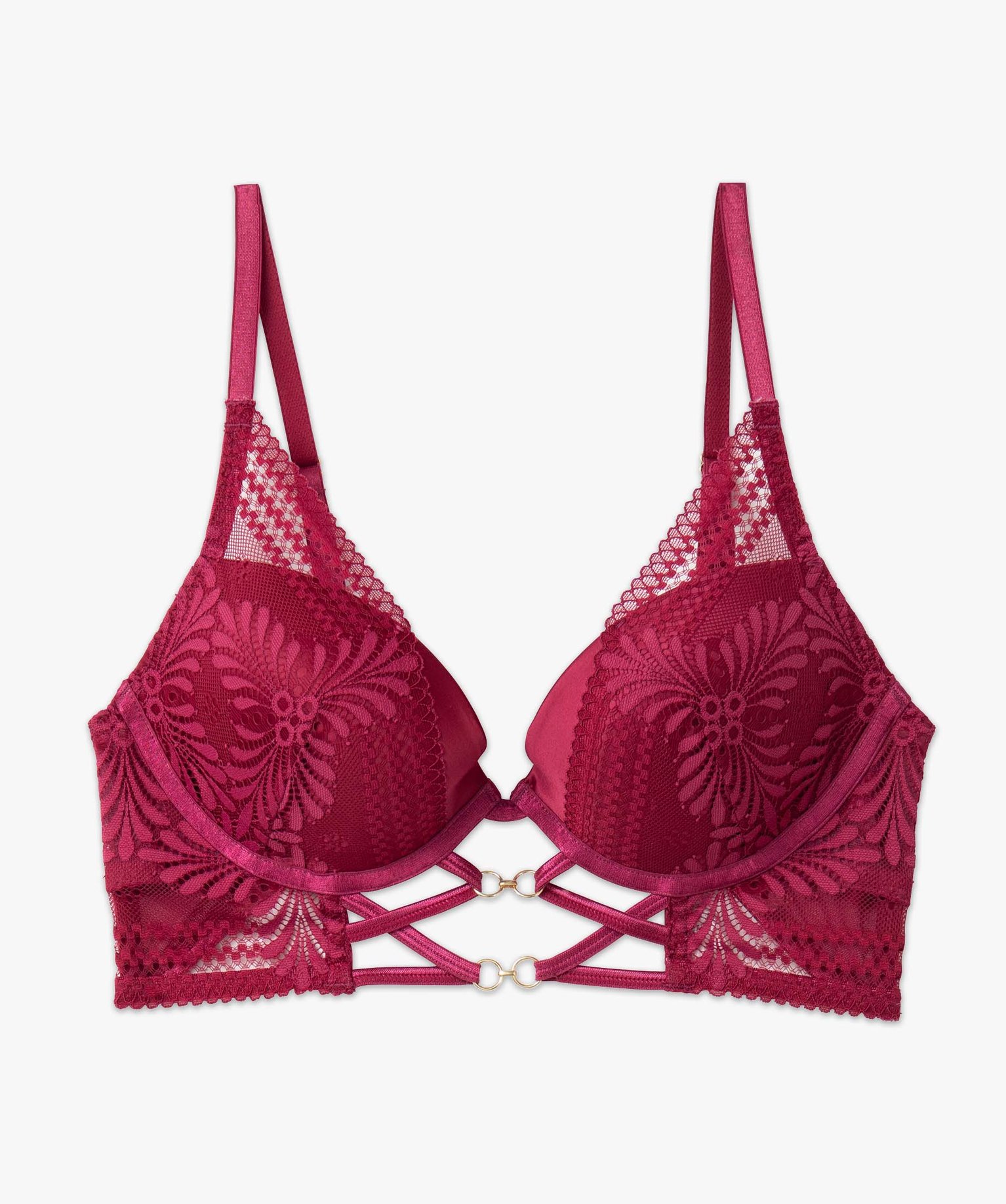 Soutien-gorge push-up en satin et dentelle rouge | GEMO