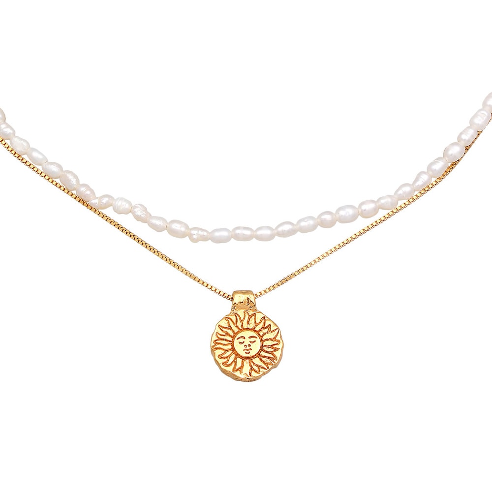 Elli PREMIUM Elli PREMIUM Collier Femme Choker Pendentif Soleil Couches avec perles d'eau douc collier
