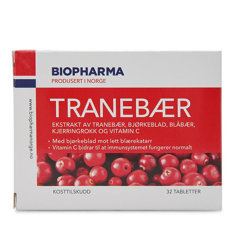 Biopharma Tranebær 32 tabletter, m/bjørkeblad