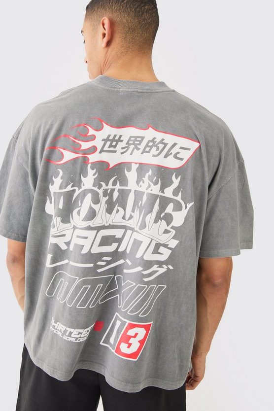Oversize T-Shirt mit Flammen-Print