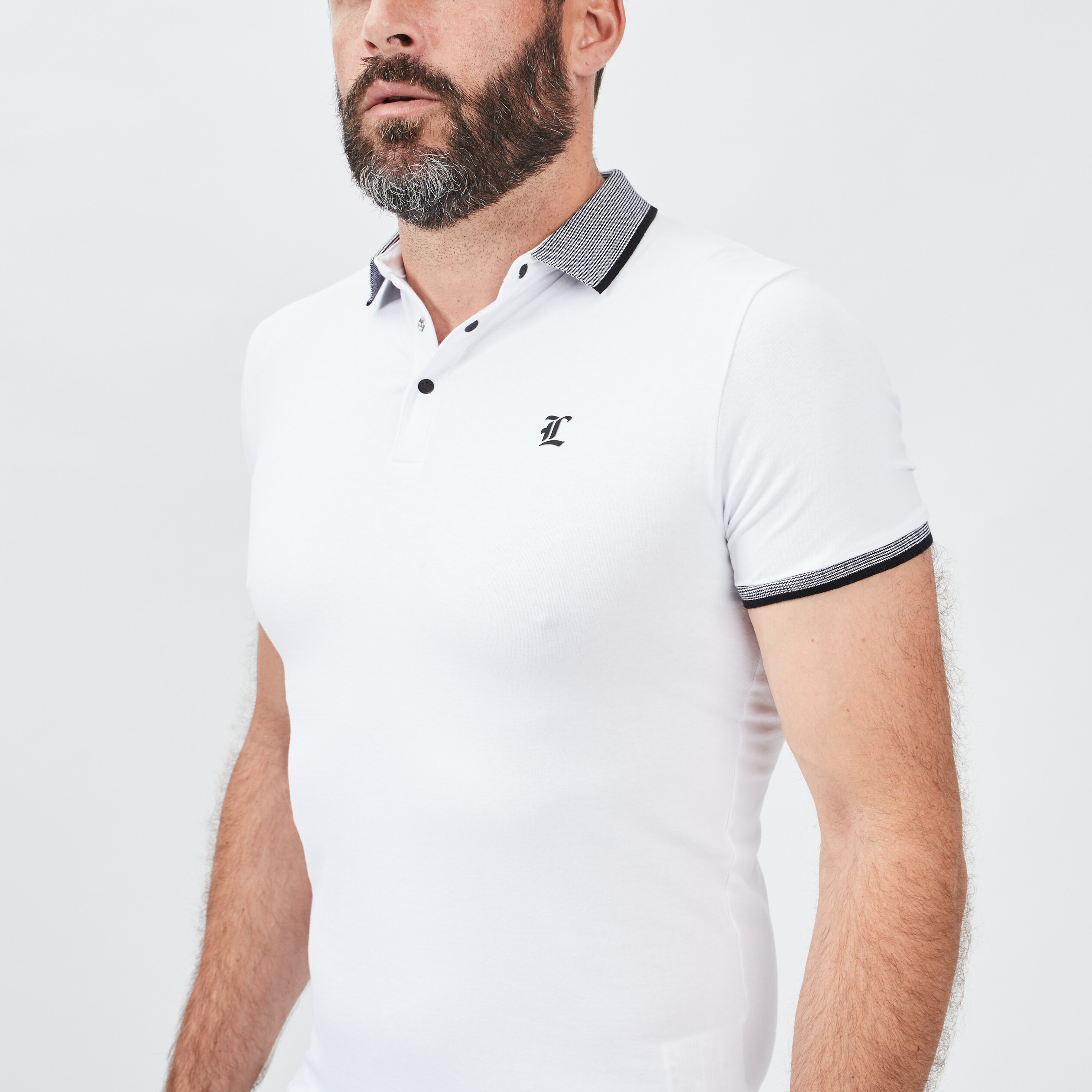 Polo ajusté manches courtes blanc homme | La Halle