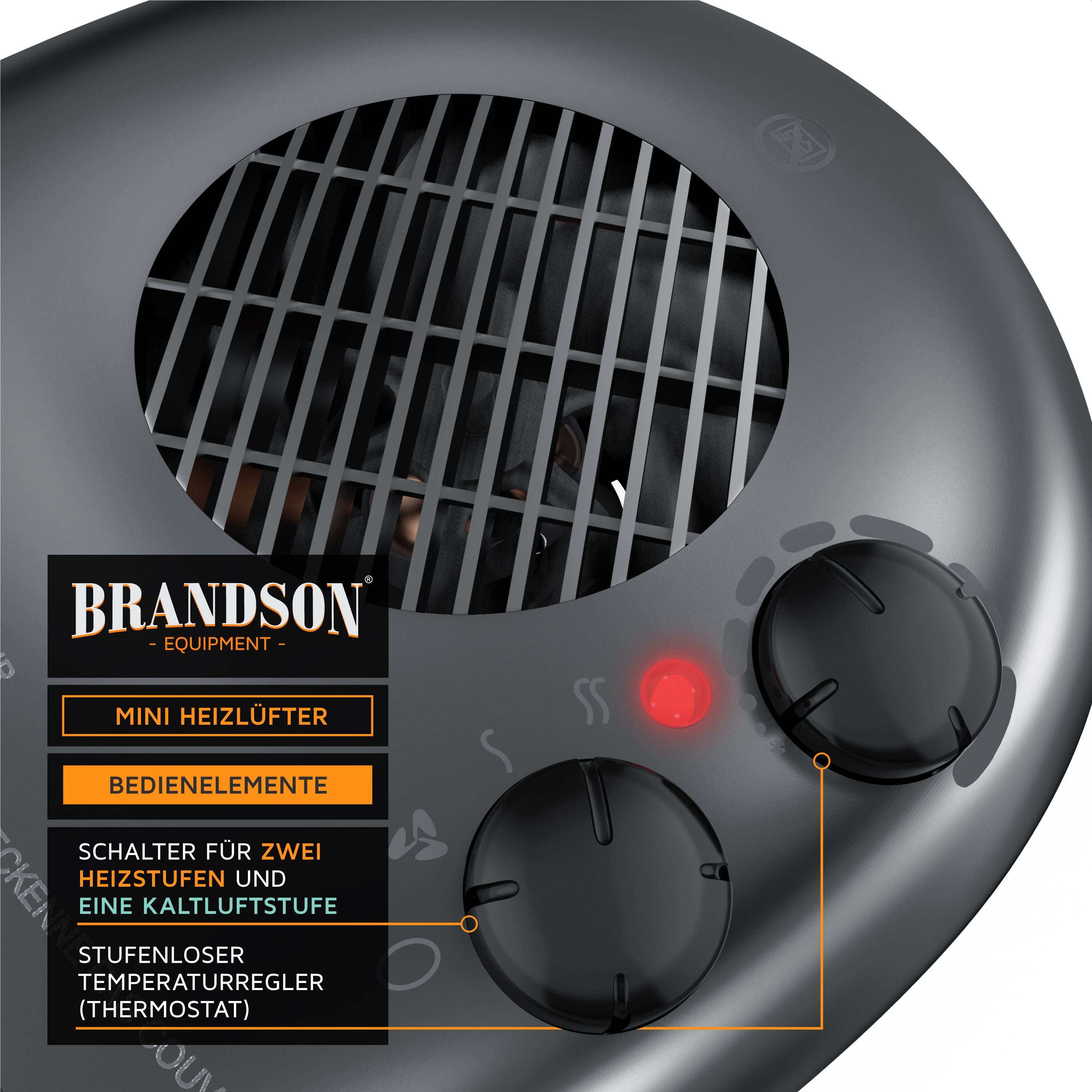 Brandson Heizlüfter, 2000 W, mit einstellbarem Thermostat - Fan Heater mit 3 Leistungsstufen