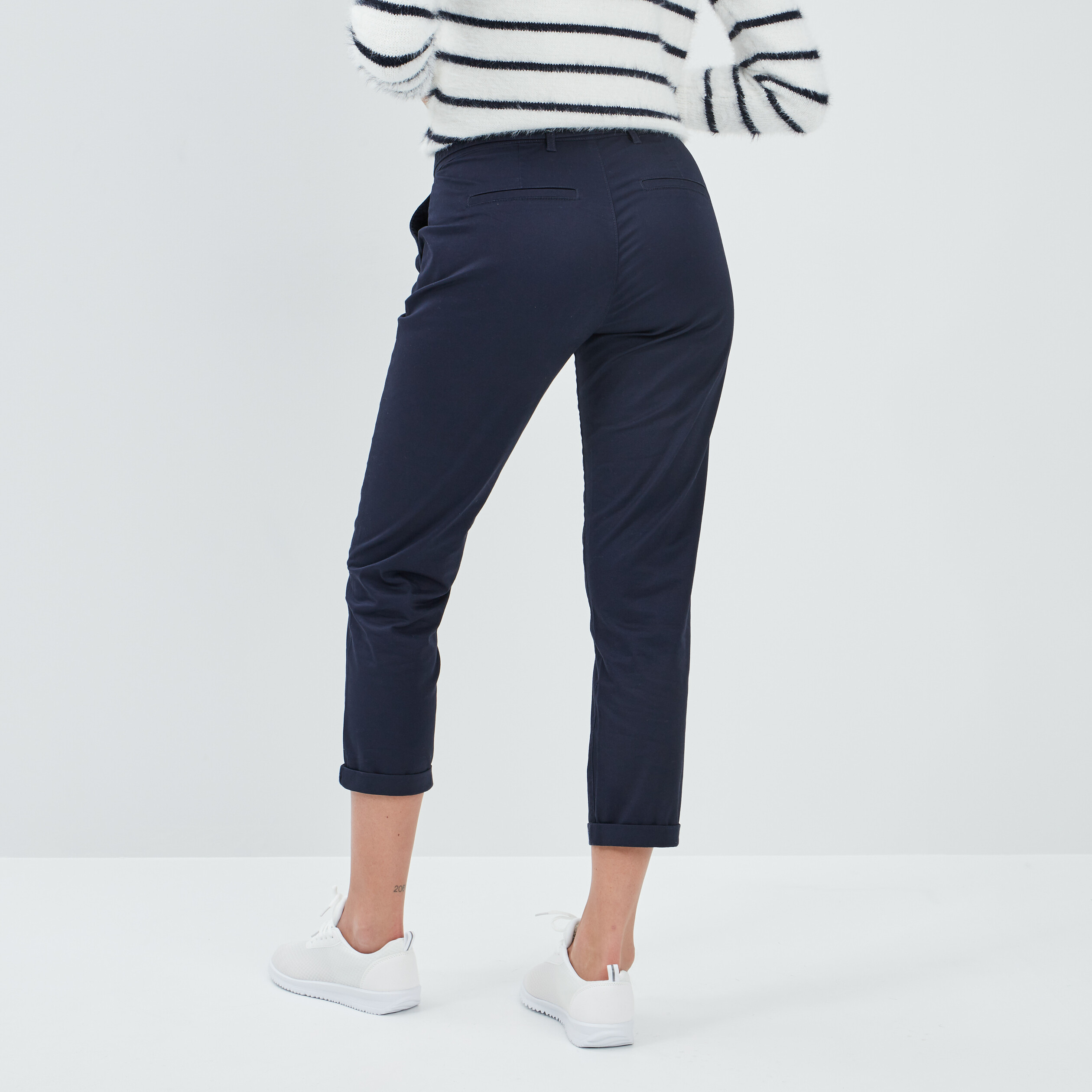 Pantalon chino ceinturé 7 8ème bleu marine femme | La Halle