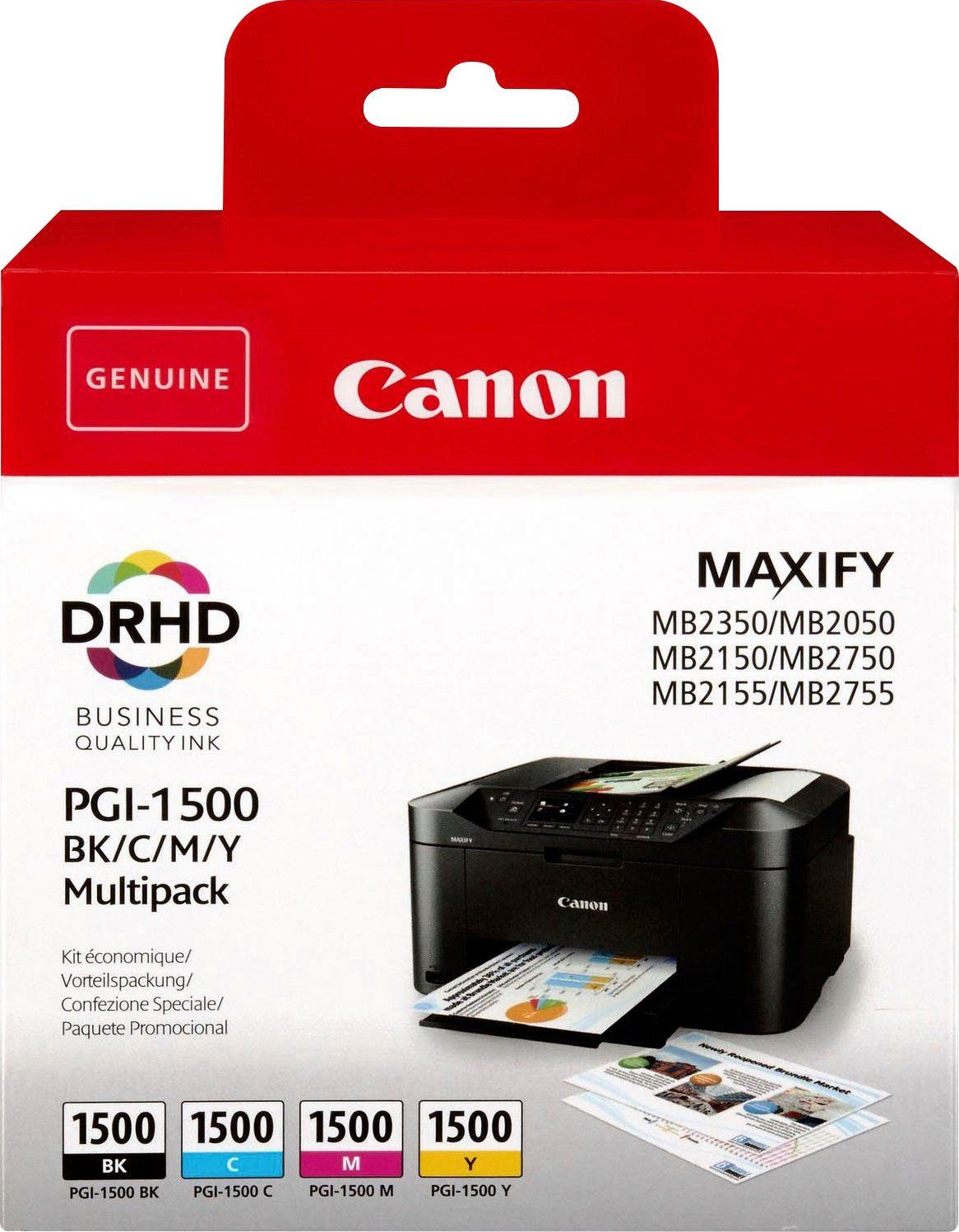Canon PGI-1500 BK/C/M/Y Tintenpatrone (Packung, original Druckerpatrone 1500 schwarz/cyan/magenta/gelb)