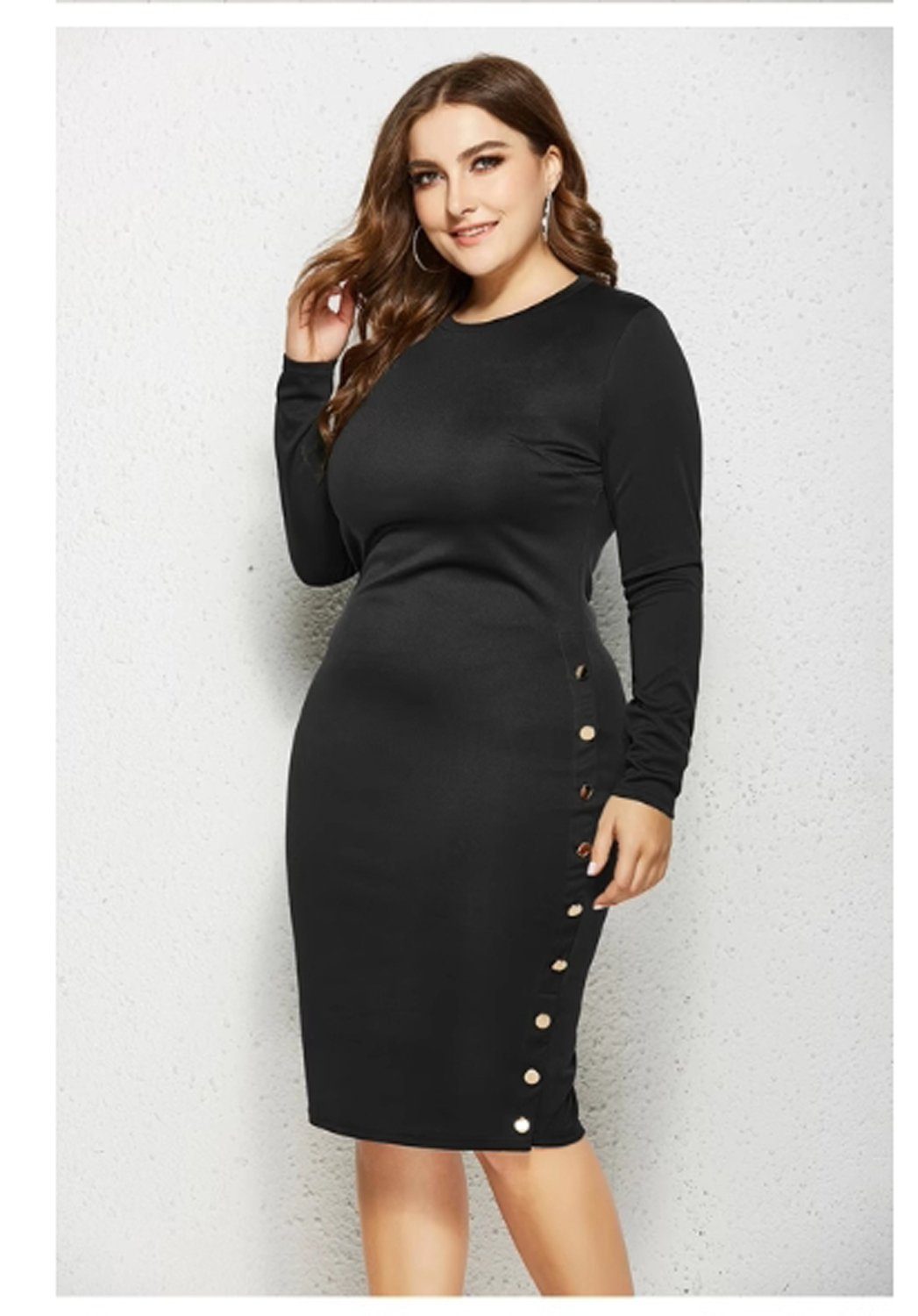 aikidio Stillkleid Dicke Frauen Kleider Herbst Winter Plus Size Overknee-Kleid