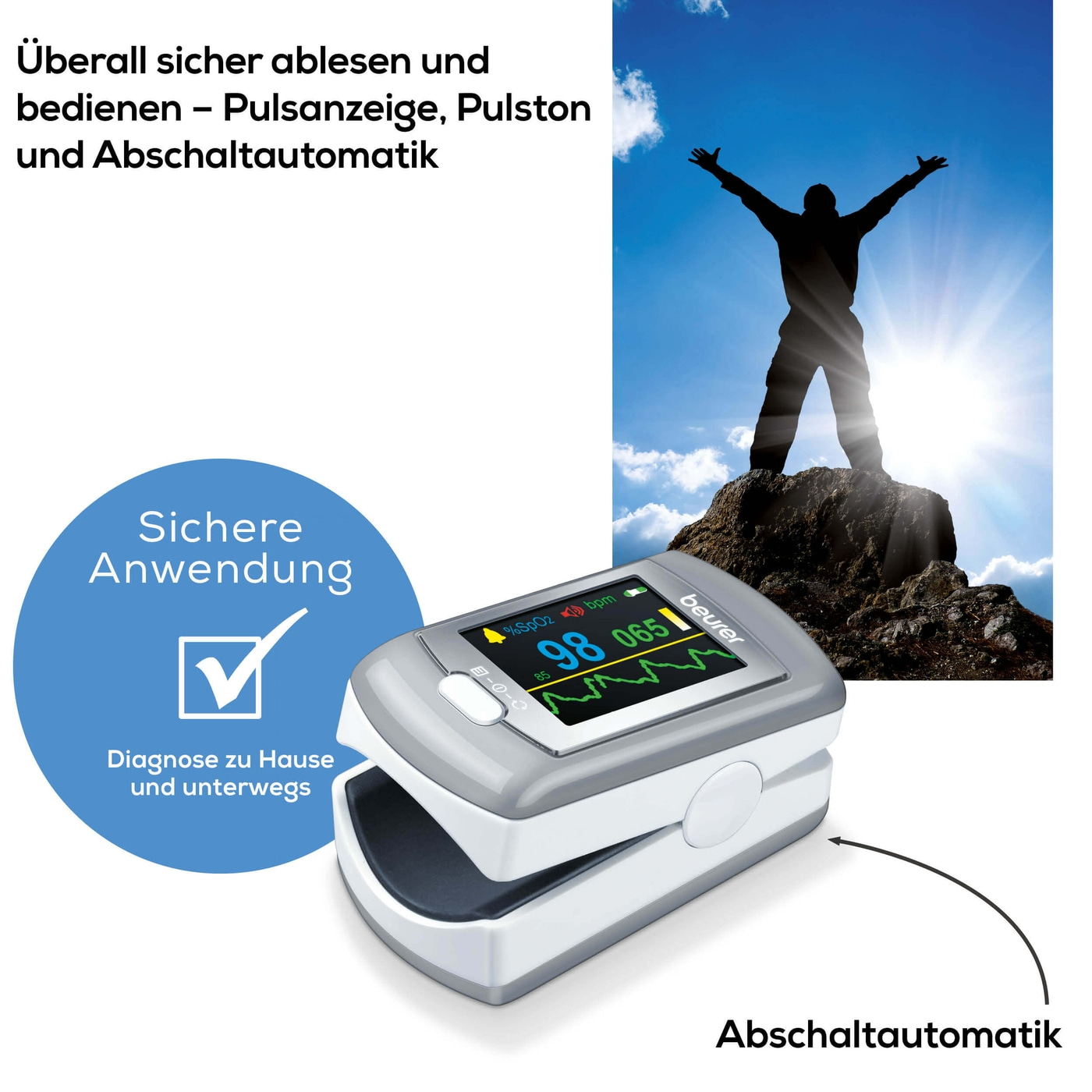 Beurer Pulsoximeter PO 80-Pulsoximeter zur Messung der Sauerstoffsättigung & Herzfrequenz mit PC-Schnittstelle
