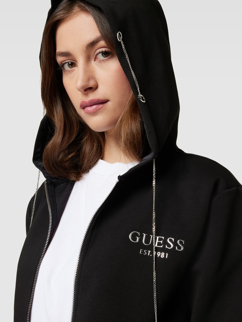 Sweatjacke mit Label-Print in schwarz