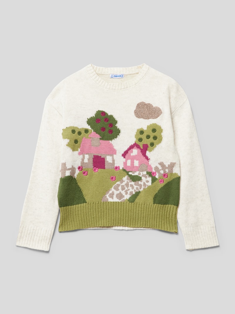 Strickpullover mit Motiv-Stitching in pink