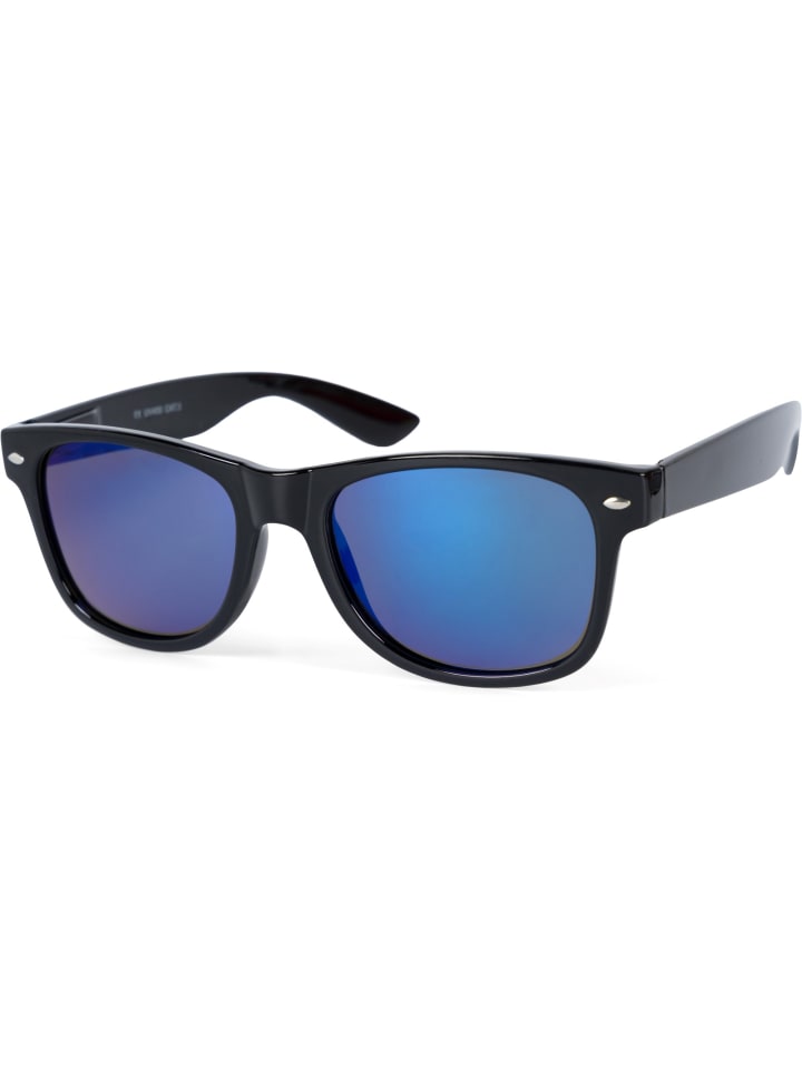 styleBREAKER Nerd Sonnenbrille in Schwarz / Blau verspiegelt günstig kaufen onesize