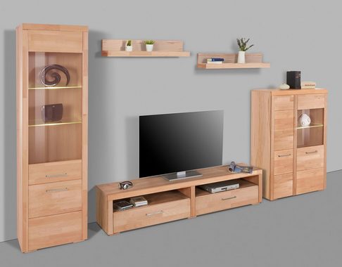 Woltra Wohnwand Falco, (Set, 4-St., 5), Fronten aus Massivholz