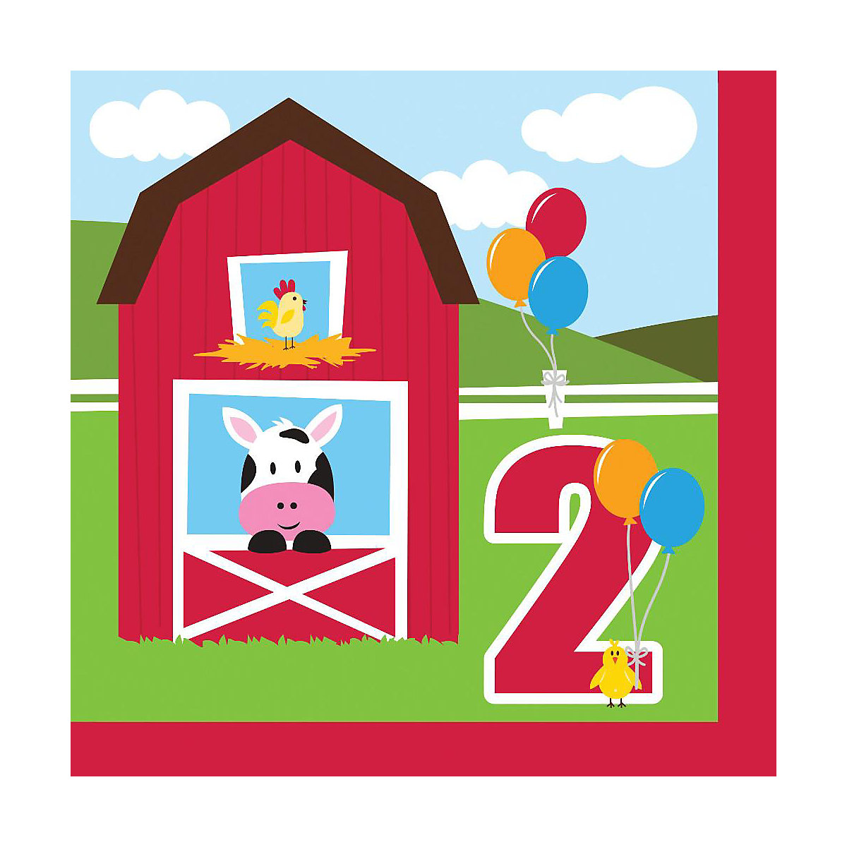 Servietten Farm Babys 2. Geburtstag, 33 cm, 16 Stück
