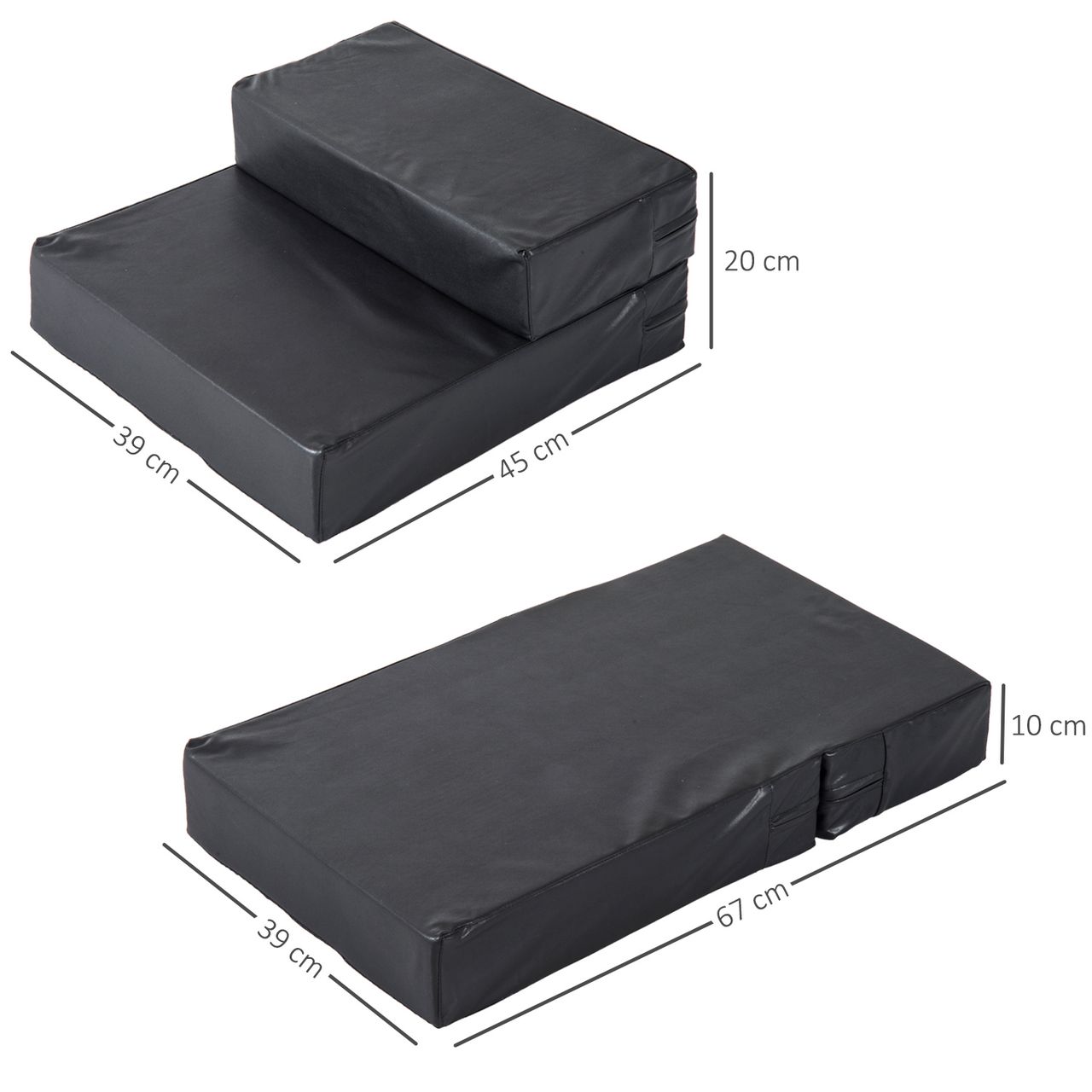 PawHut Tiertreppe Tierunterlage Klappbar Hundetreppe Treppe Unterlage für Katzen und Hunde Schwarz L45 x B39 x H20 cm
