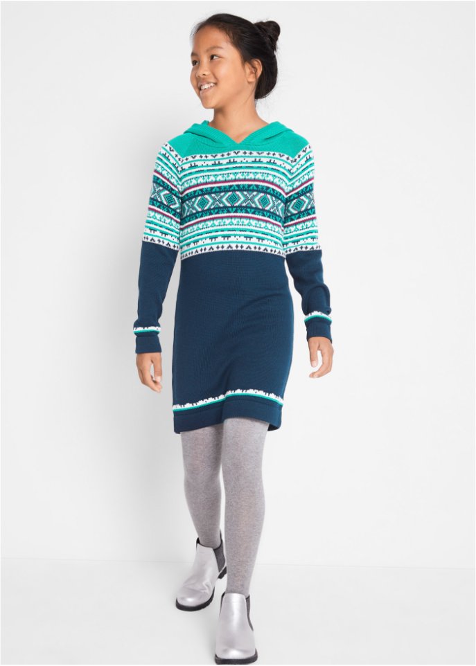 Mädchen Strickkleid mit Kapuze