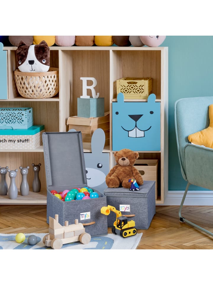 relaxdays 2 x Aufbewahrungsbox in Grau - (B)30 x (H)25 x (T)42,5 cm günstig kaufen onesize
