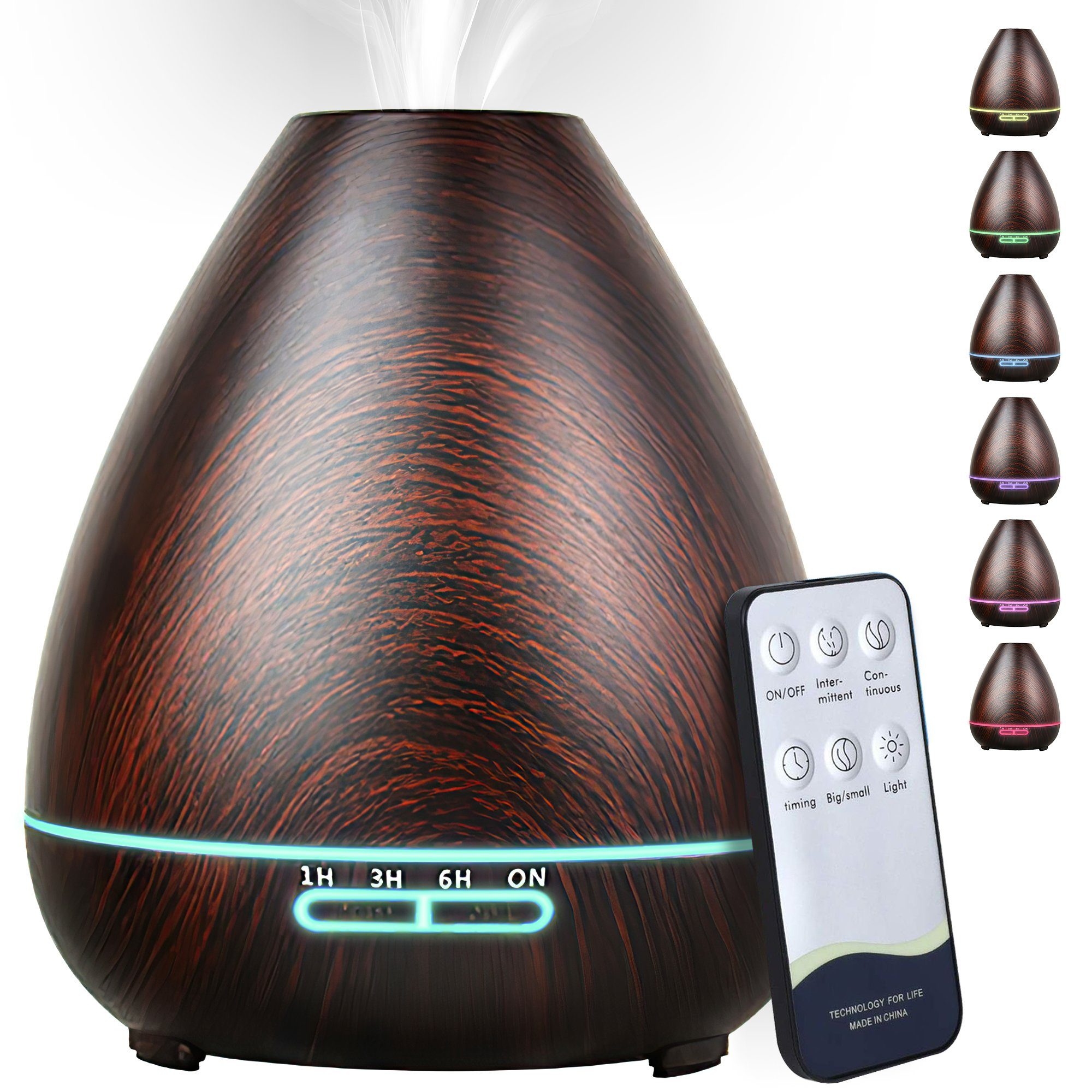 KUGI Luftbefeuchter Aroma Diffuser für Duftöle LED-Licht Humidifier Raumbefeuchter 400ml, elektrische Duftlampe Holzdesign Aromatherapie Stille Luftbefeuchtung