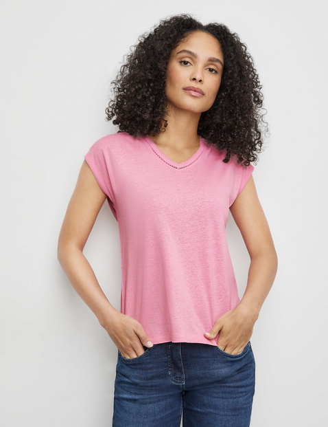 Kurzarmshirt mit Chiffonblende