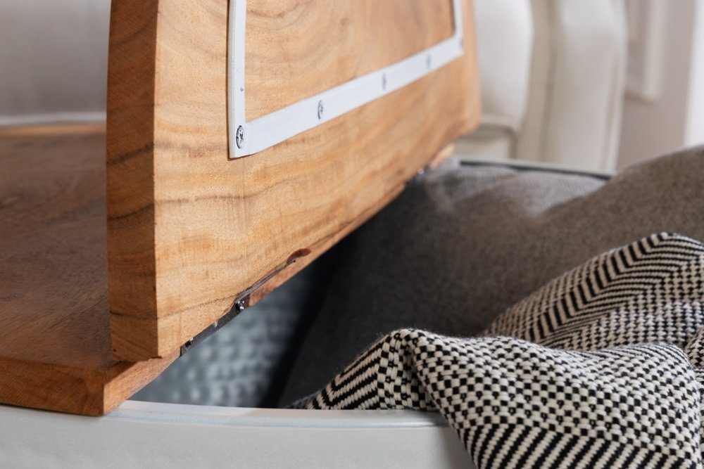 riess-ambiente Couchtisch ORIENT STORAGE Ø60cm natur / weiß, Wohnzimmer · rund · Massivholz · Metall · mit Stauraum · Hammerschlag
