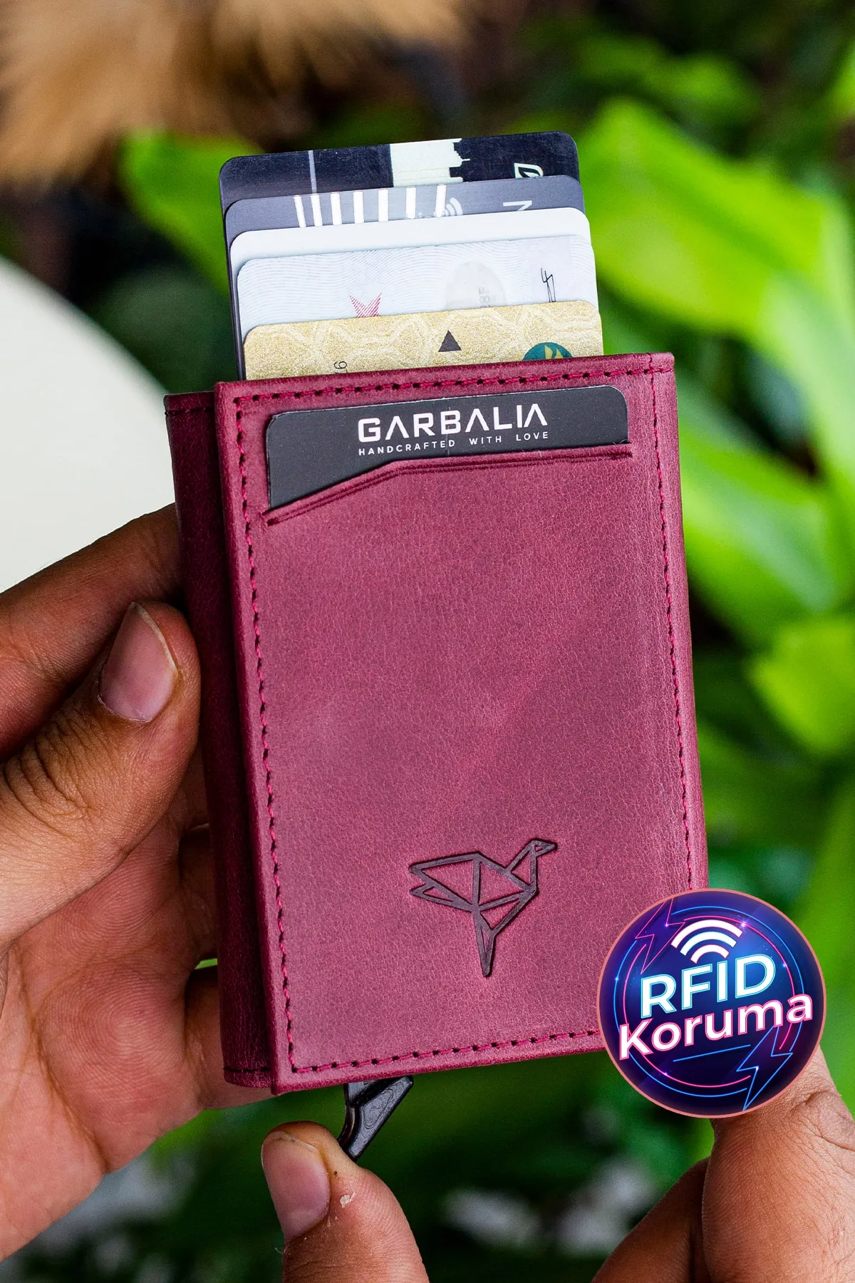 Garbalia  Bryant Crazy Leather Mechanism Claret Red Kartenetui-Geldbörse