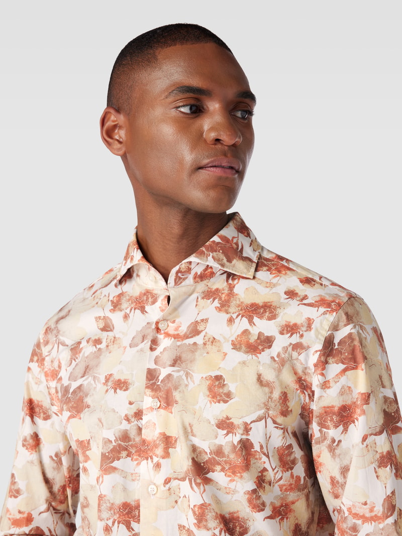 Slim Fit Business-Hemd mit Allover-Muster Modell 'Pai' in rostrot