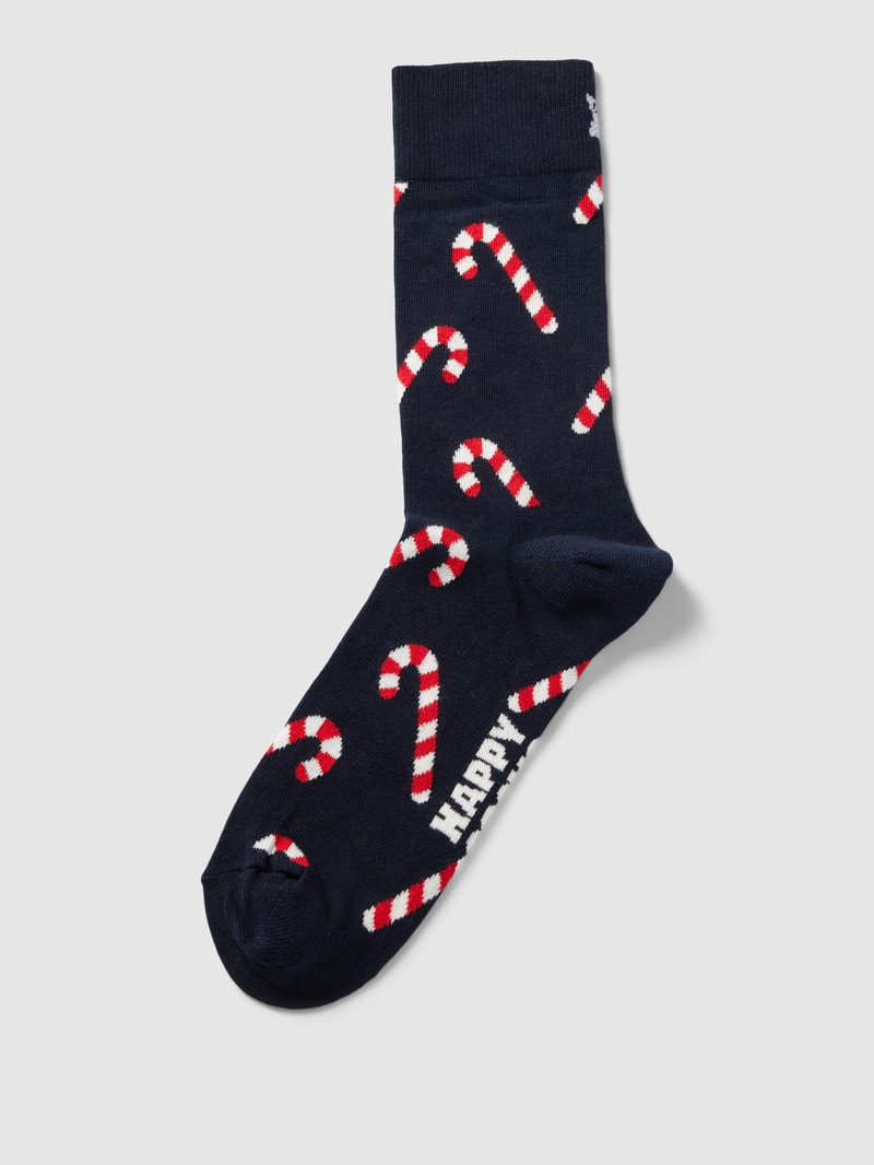 Socken mit Motiv-Print Modell 'Candy Cane' in dunkelblau